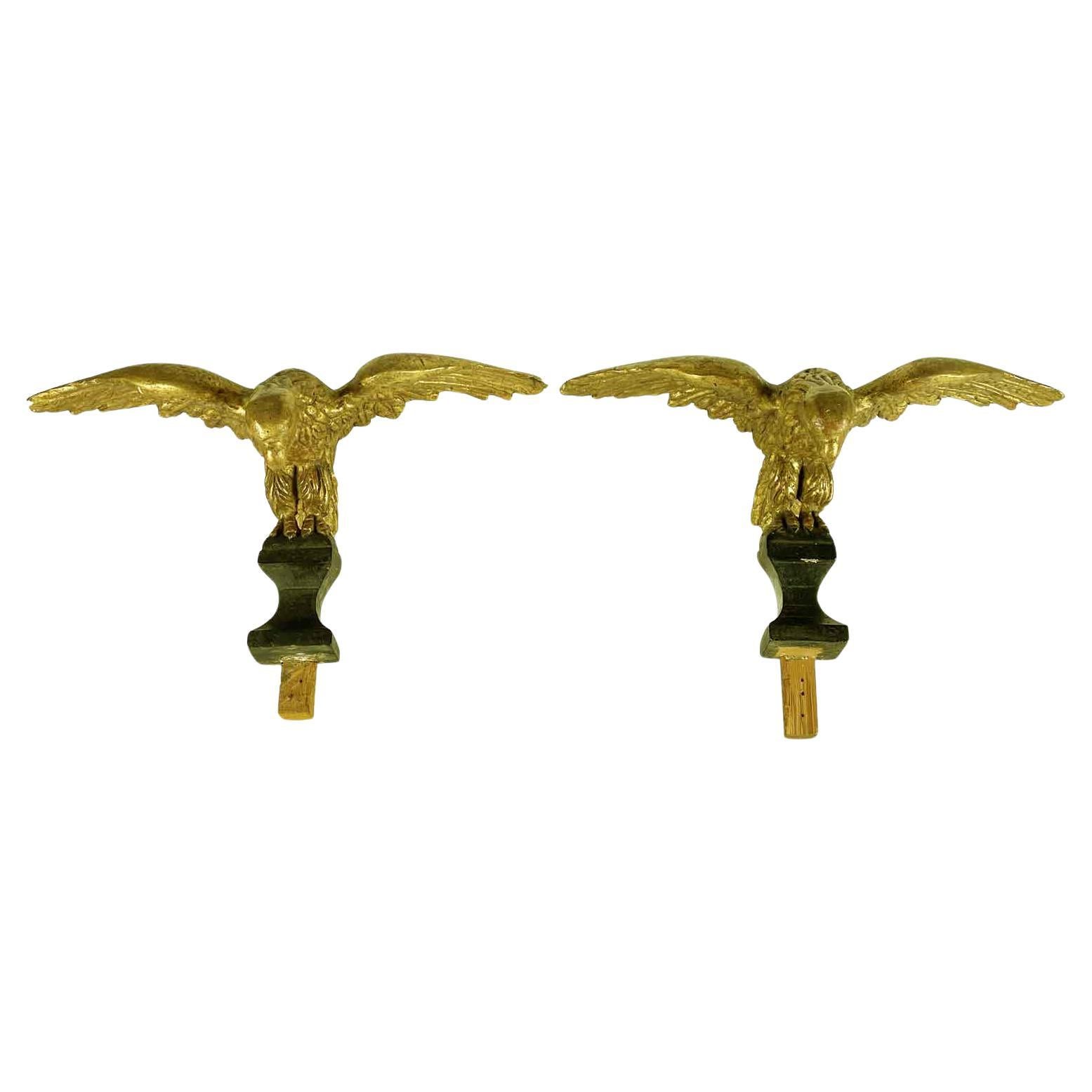 Pair Of Carved And Gilded Eagles Italian Animalier Sculptures Mid-19th Century