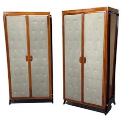 Pair of 1940s closets made of pear wood and fabric doors