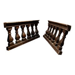 pair of carved balustrades in solid walnut wood, Italy