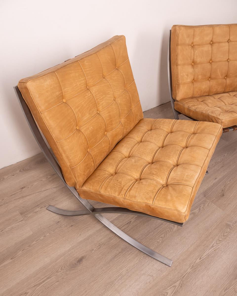 Coppia di Barcelona Chair vintage anni 70 design Ludwig Mies Van Der Rohe 1