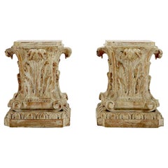 Coppia di Basi Per Tavolini Capitelli Intagliati a Foglia di Acanto Firenze 1900