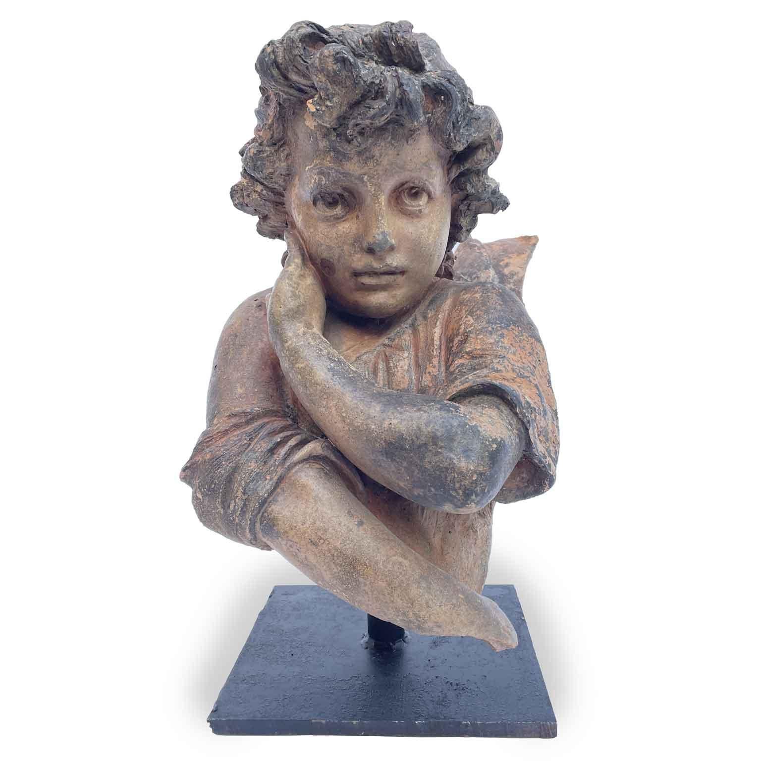 Paar Kinder italienische Terrakotta-Skulpturen Ende 1800er (19th Century) im Angebot