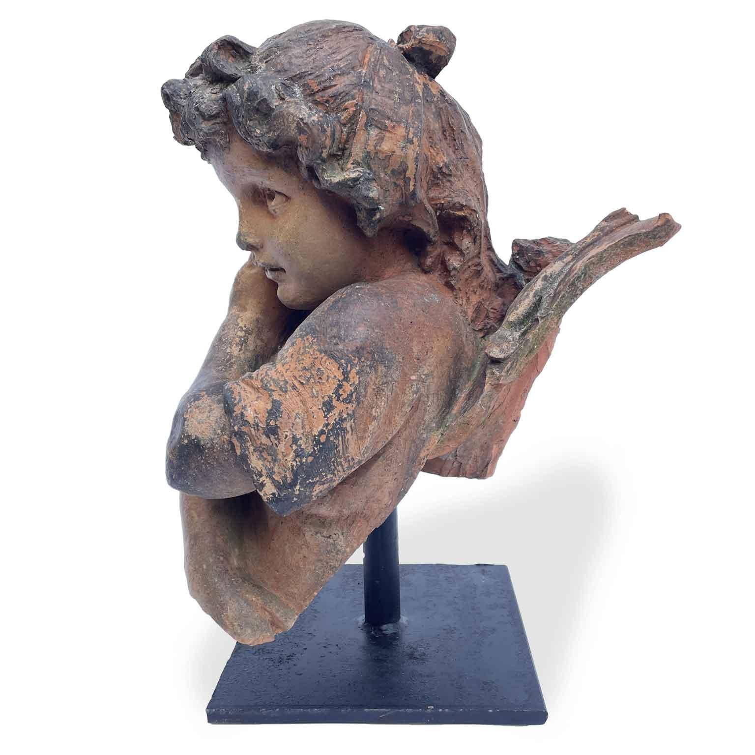 Paar Kinder italienische Terrakotta-Skulpturen Ende 1800er (Töpferwaren) im Angebot