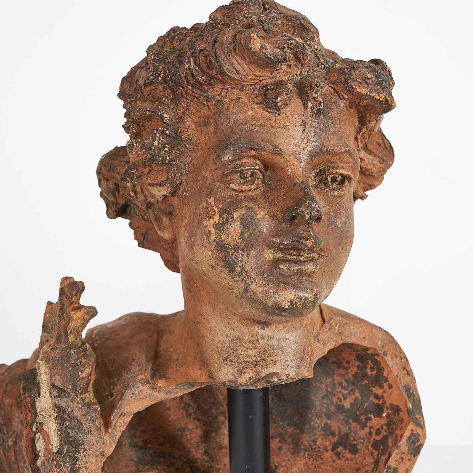 Paar Kinder italienische Terrakotta-Skulpturen Ende 1800er (Romantik) im Angebot