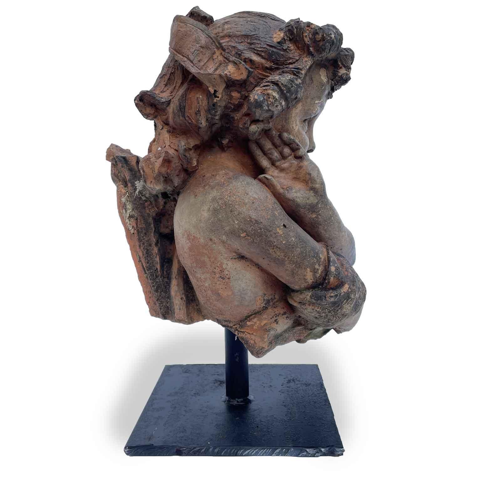 Paar Kinder italienische Terrakotta-Skulpturen Ende 1800er im Angebot 2