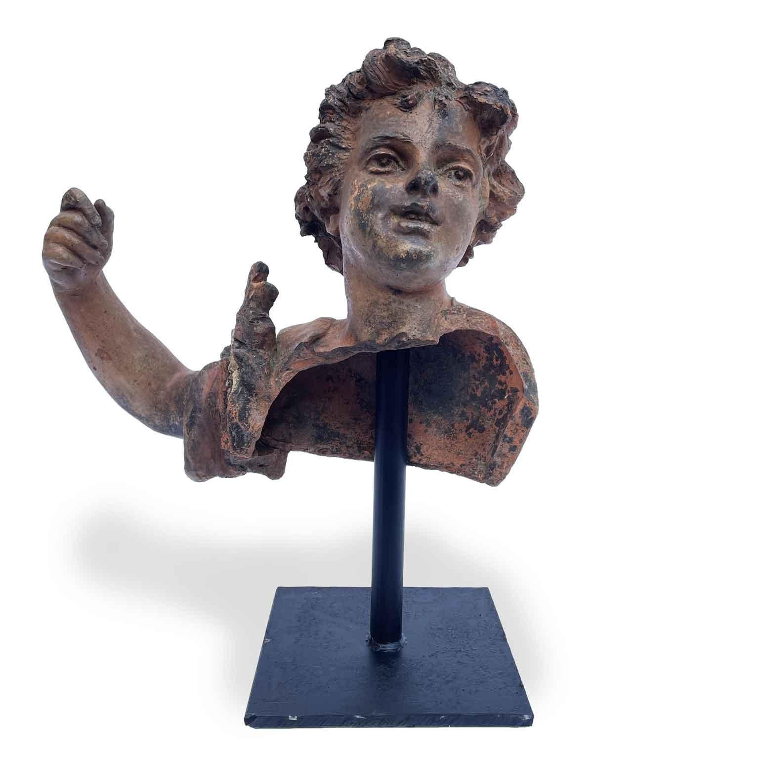 Paar Kinder italienische Terrakotta-Skulpturen Ende 1800er im Angebot 3