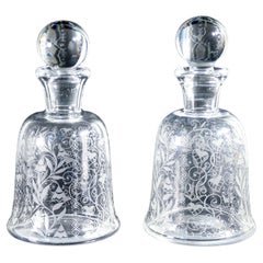 Vintage Pair of BACCARAT crystal bottles, morivo Argentina. France, 1940s