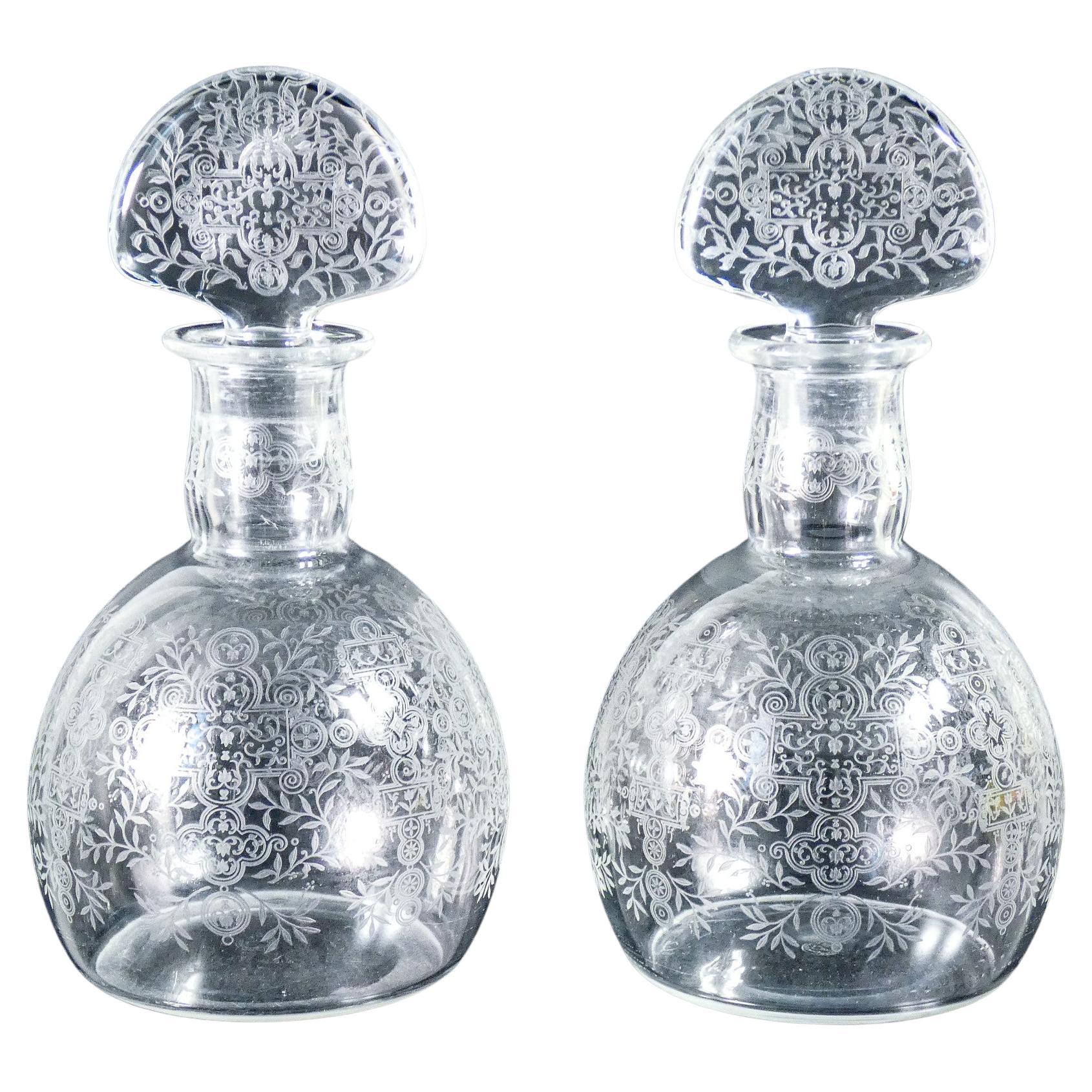Pair of BACCARAT crystal bottles, morivo Marillon. France, 1940s For Sale