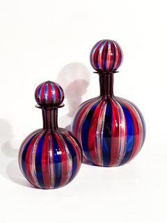 Coppia di Bottiglie in Vetro di Murano Multicolore con Avventurina Anni 70