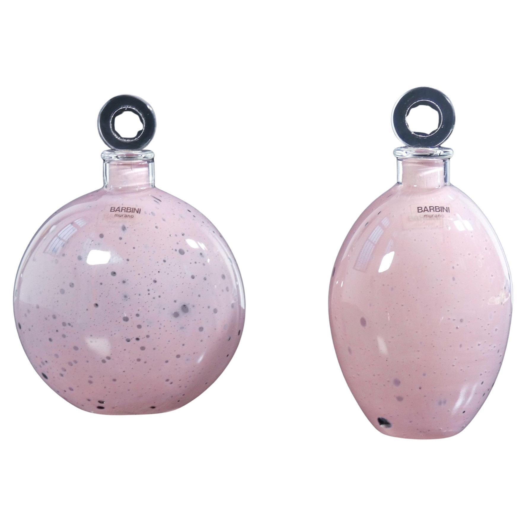 Coppia di bottiglie in vetro soffiato, design Alfredo BARBINI. Murano, Anni 70