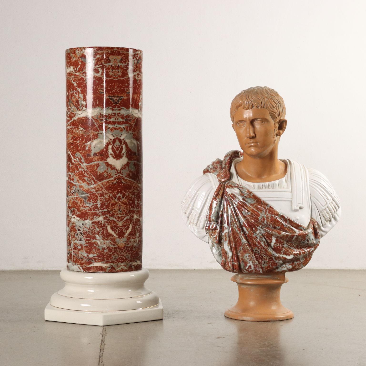 Pair of Busts of Emperors and Columns in Ceramic Tommaso Barbi For Sale 9