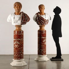 Pair of Busts of Emperors and Columns in Ceramic Tommaso Barbi