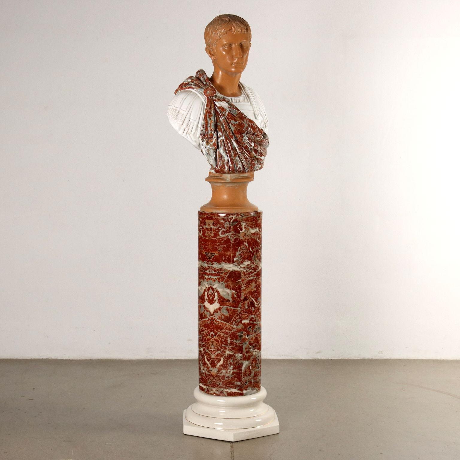 Mid-Century Modern Coppia di Busti di Imperatori e Colonne in Ceramica Tommaso Barbi