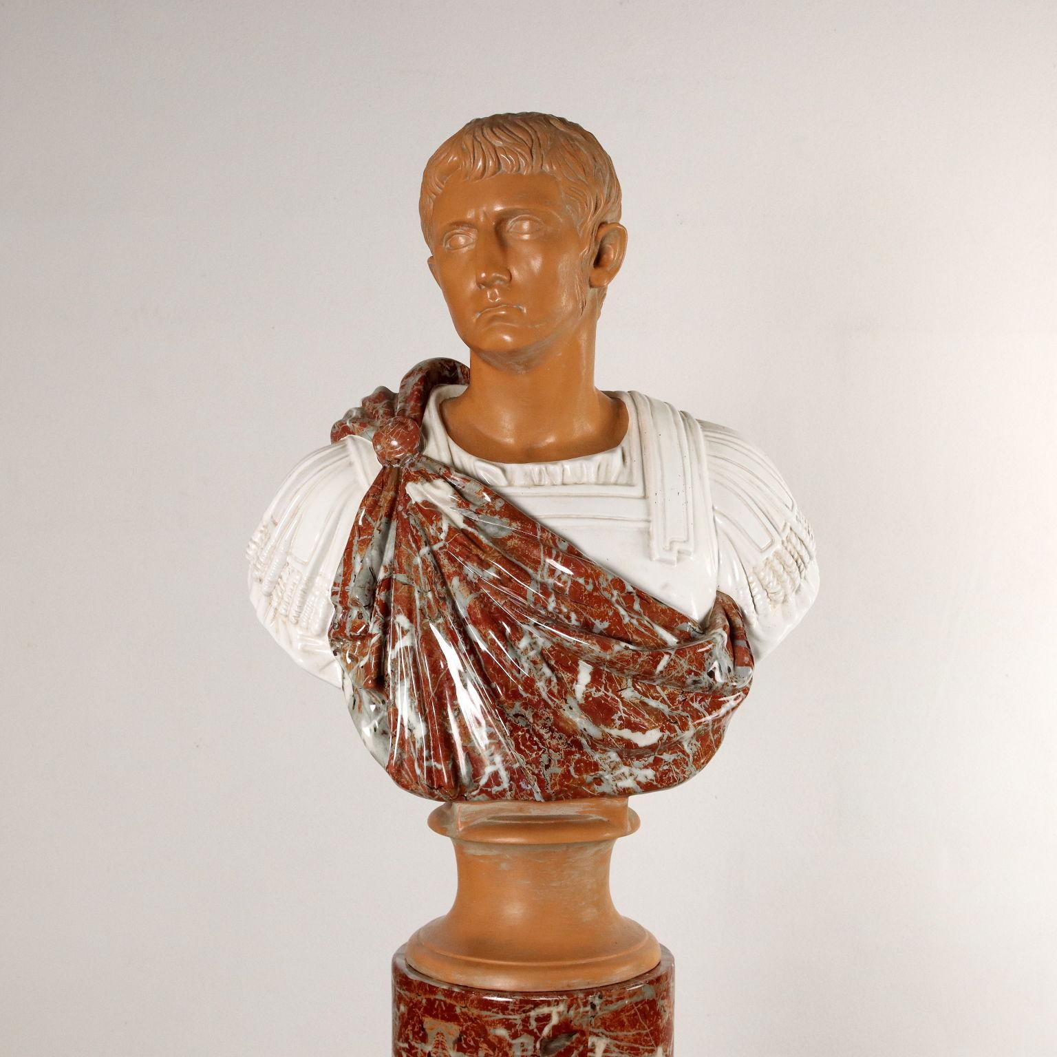 Italian Pair of Busts of Emperors and Columns in Ceramic Tommaso Barbi For Sale