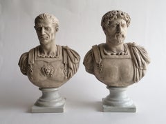 Coppia di busti in Ceramica chiara- G. Cesare e Adriano imperatori-hecho en Italia