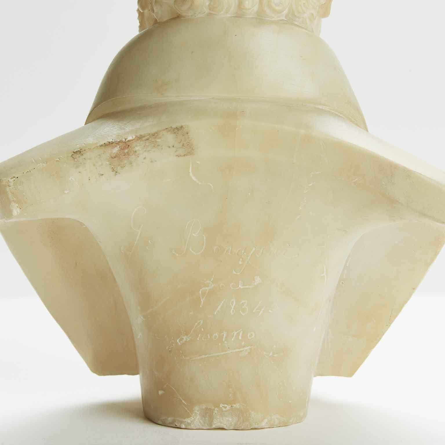 Coppia Di Busti Italiani Scolpiti en albâtre 1834 Livorno Giuseppe Benassai en vente 1