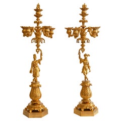 Paire de candélabres à cinq lumières, bronze doré, France, vers 1820