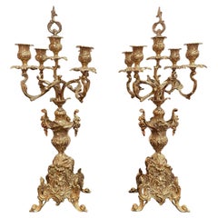 Pareja de Candelabros Antiguos de Bronce Dorado - Estilo Rococó, Siglo XX