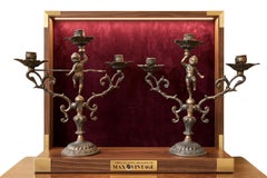 Pair of Antique Solid Bronze Candelabra - Late 19th Century - Louis XV Style