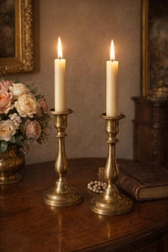 Coppia di Candelabri Antichi in Ottone - Stile Classico h 21 cm