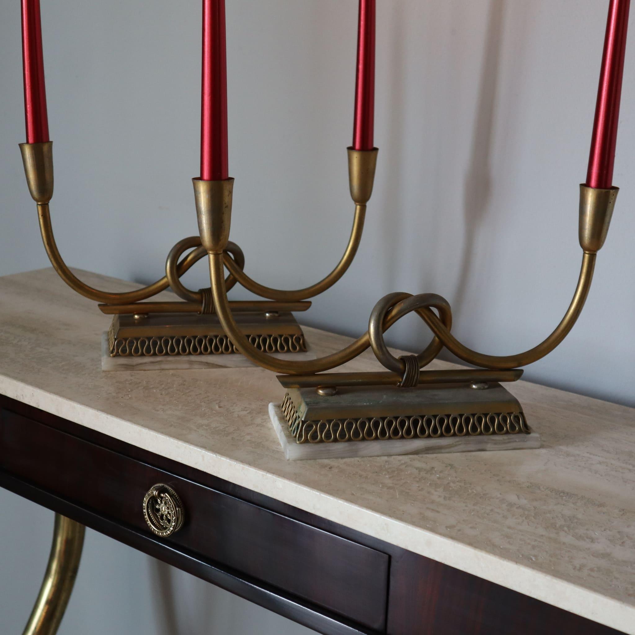 Bougeoirs en onyx plaqué laiton par Gio Ponti Italie 1950s 4