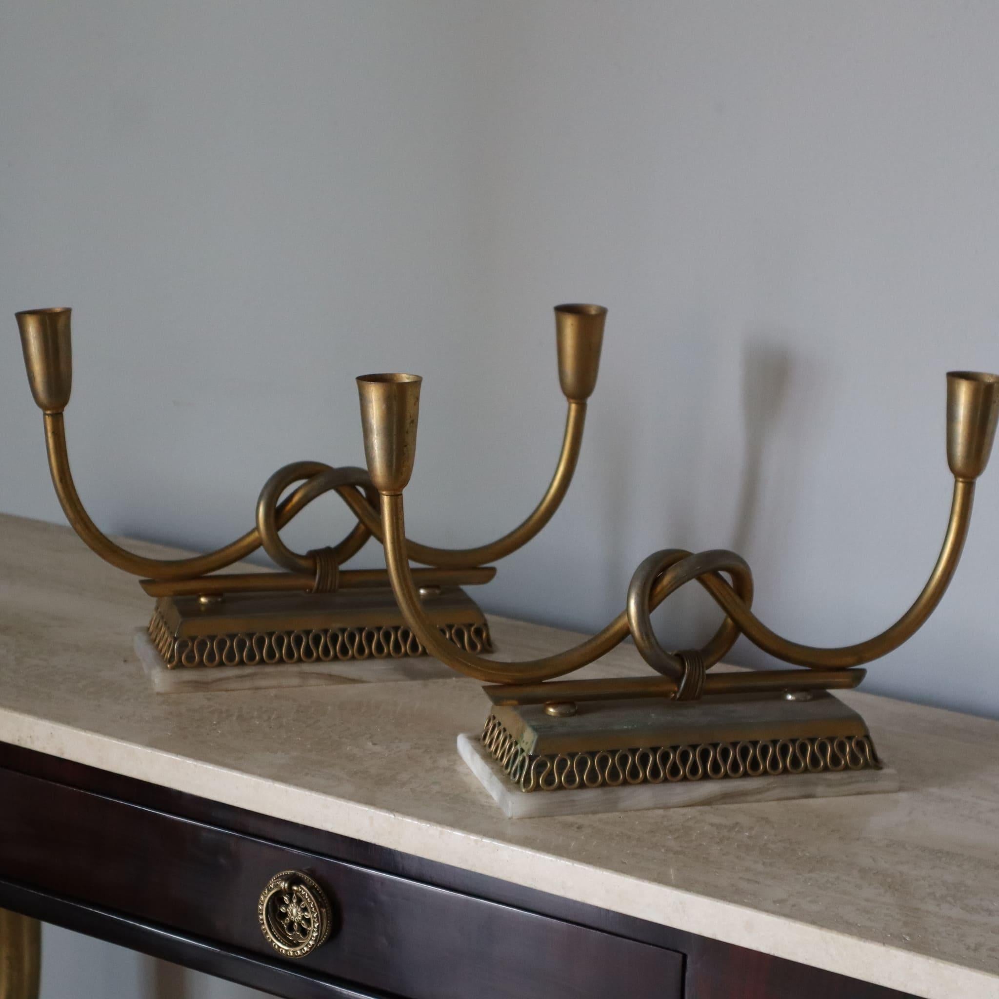 Bougeoirs en onyx plaqué laiton par Gio Ponti Italie 1950s 5
