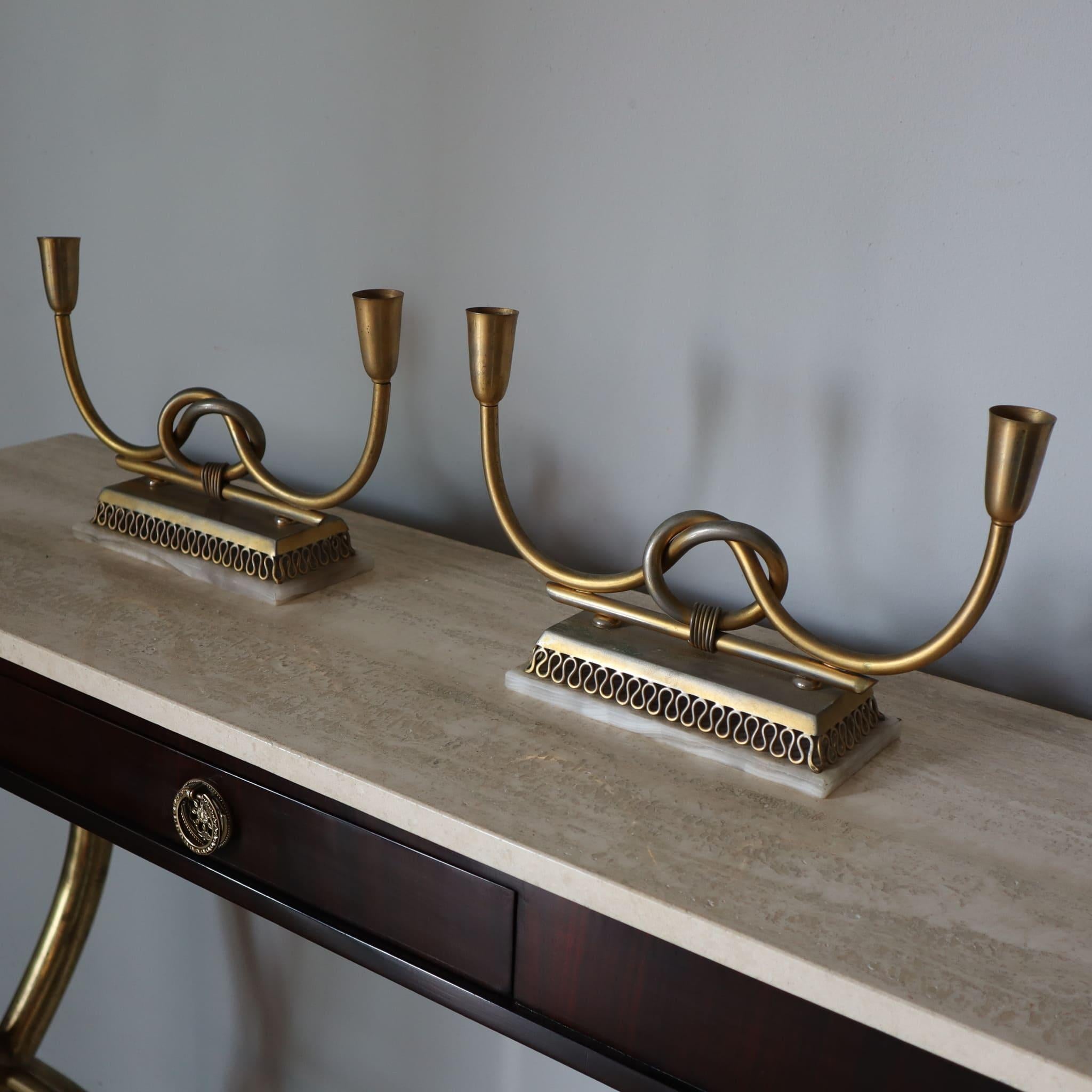 Bougeoirs en onyx plaqué laiton par Gio Ponti Italie 1950s 6