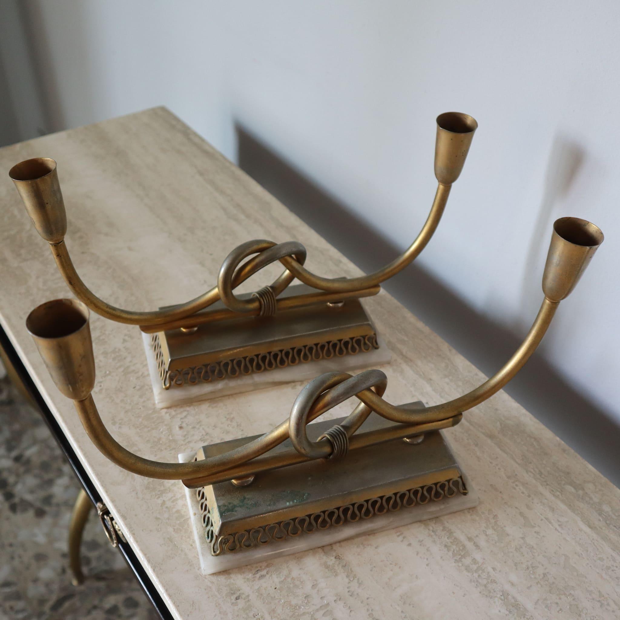Bougeoirs en onyx plaqué laiton par Gio Ponti Italie 1950s 8