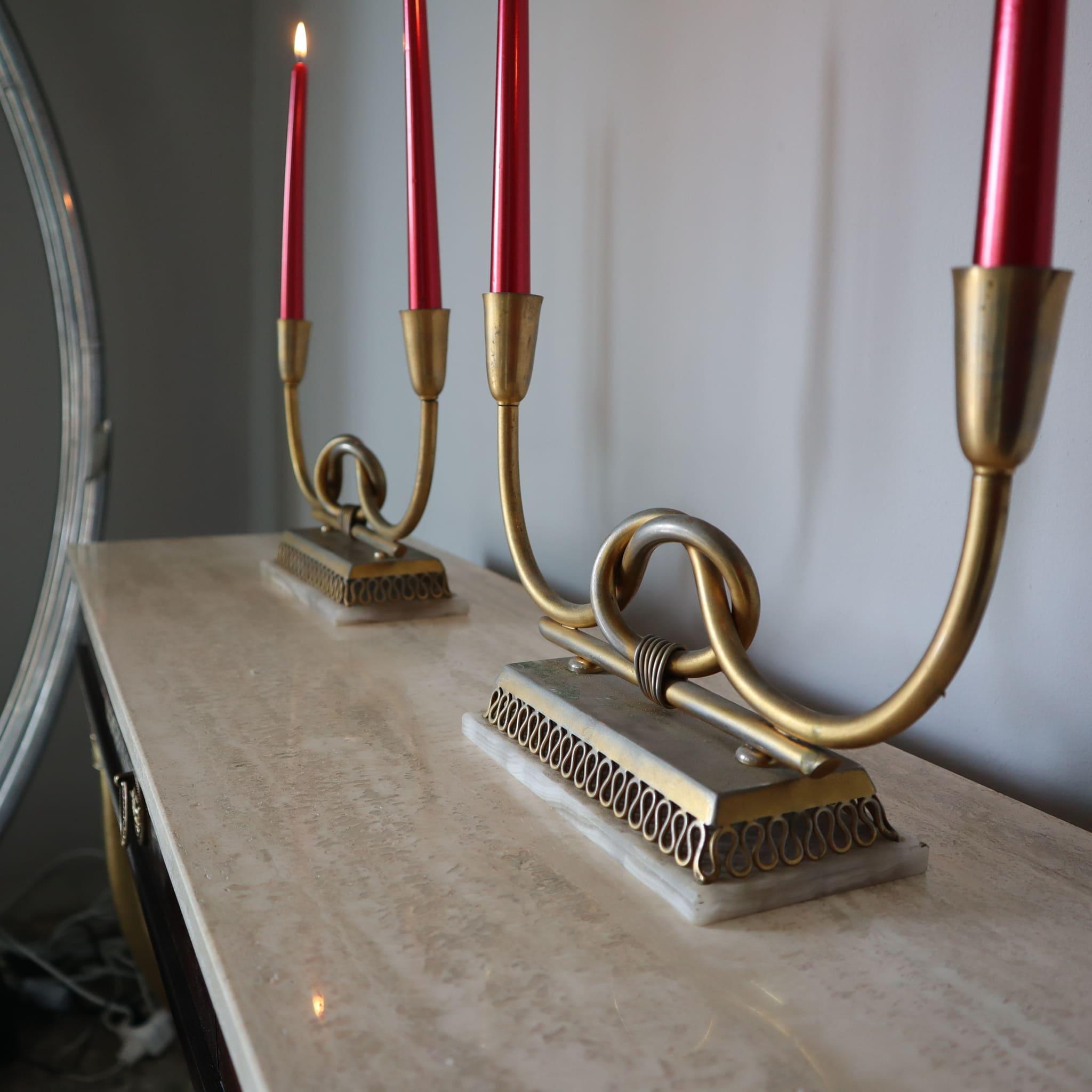 Bougeoirs en onyx plaqué laiton par Gio Ponti Italie 1950s 1