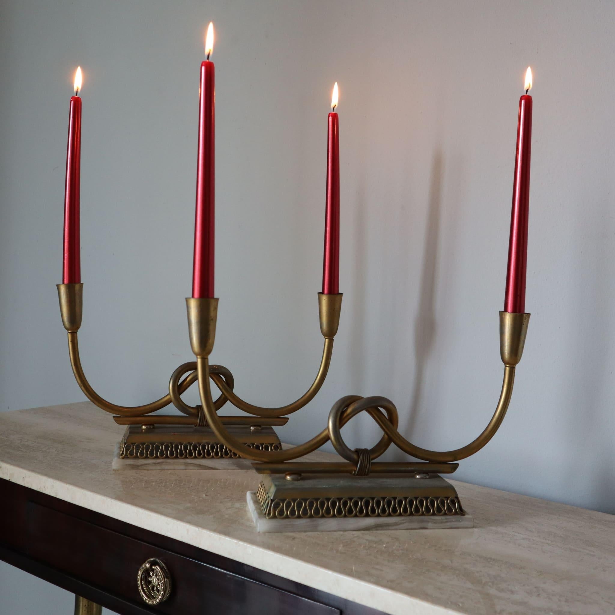 Bougeoirs en onyx plaqué laiton par Gio Ponti Italie 1950s 3