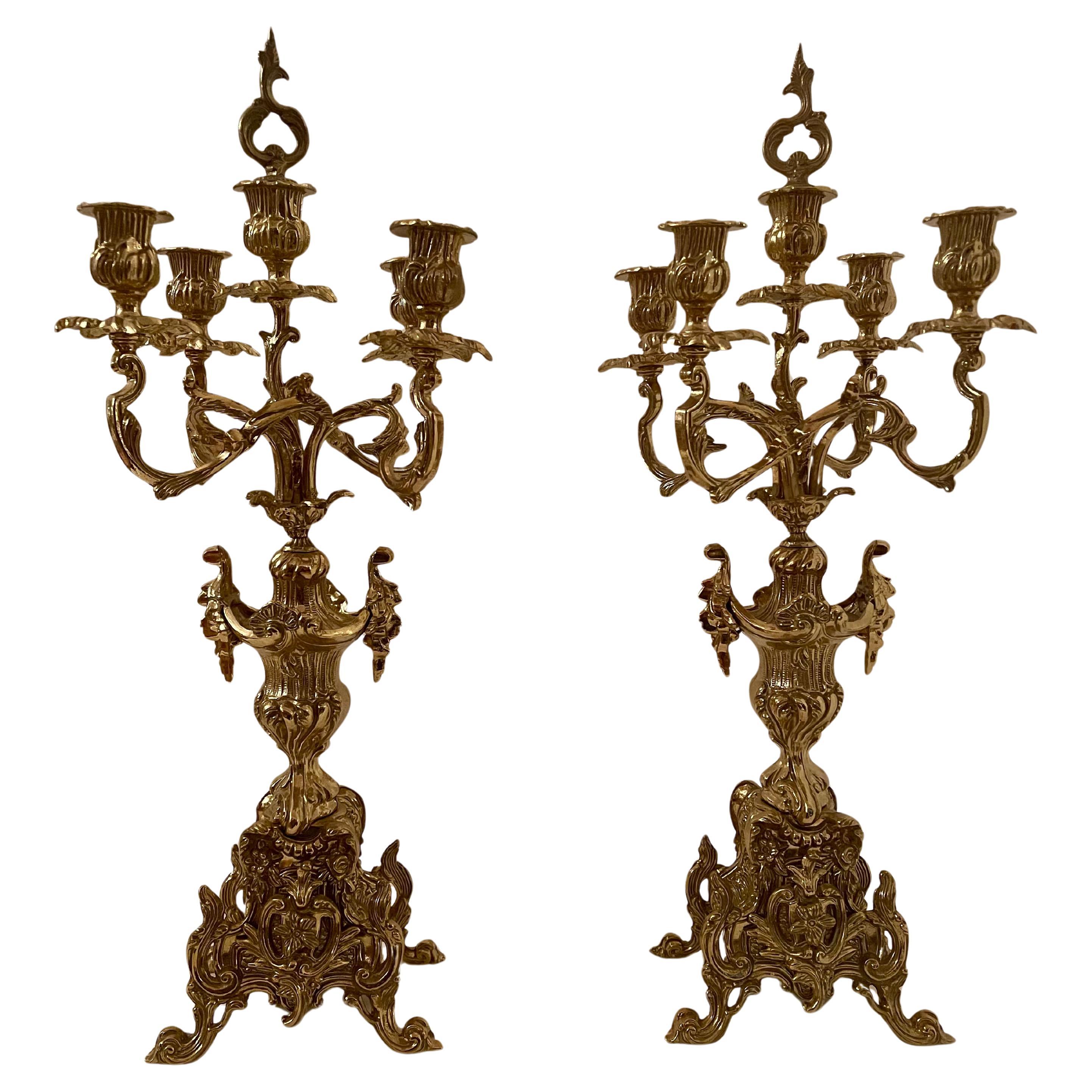 Coppia di candelabri in bronzo dorato stile Napoleone III  XX secolo in vendita