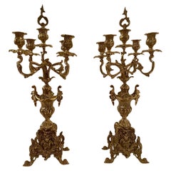 Coppia di candelabri in bronzo dorato stile Napoleone III  XX secolo