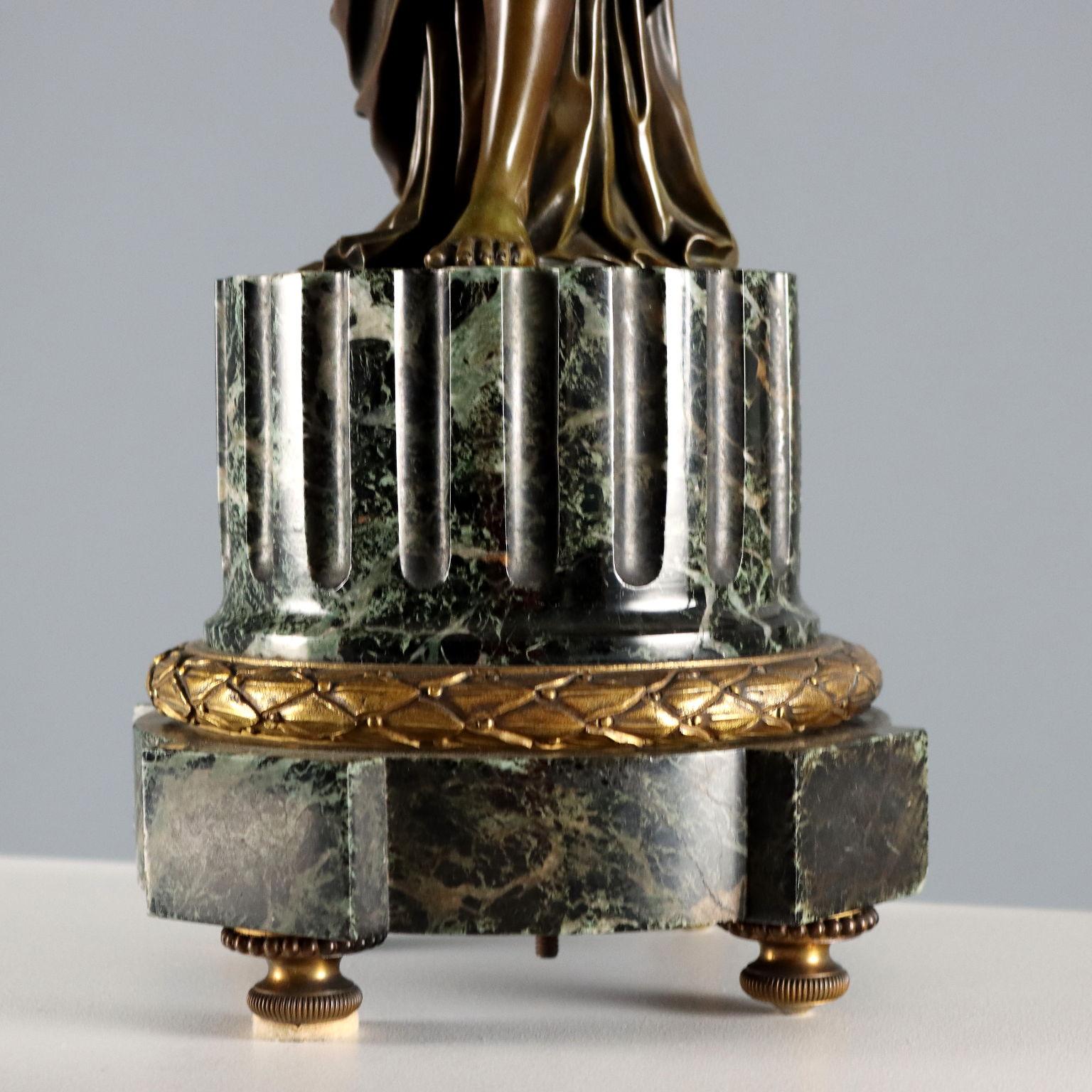 Pair of Bronze and Alpine Green Marble Candelabra France Late 1800s Early 1900s For Sale 5