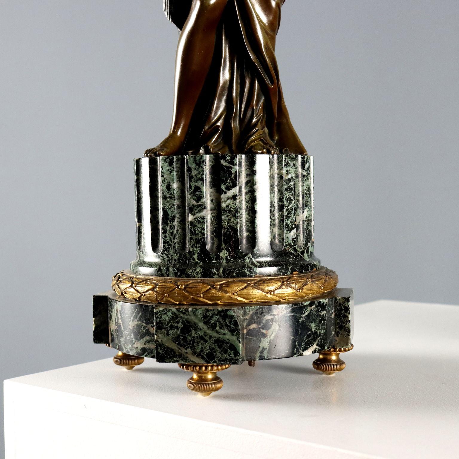Pair of Bronze and Alpine Green Marble Candelabra France Late 1800s Early 1900s For Sale 6