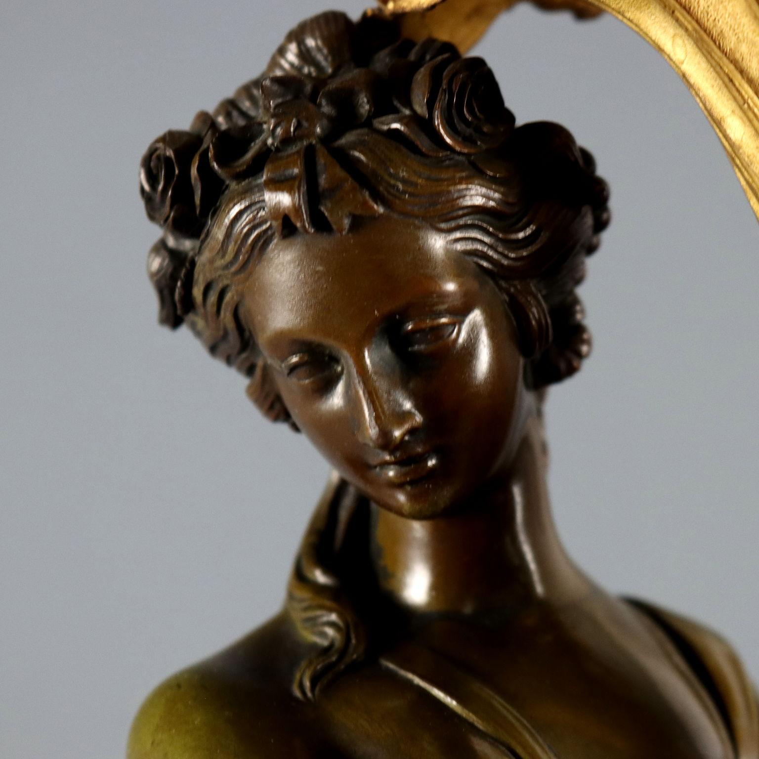 Pair of Bronze and Alpine Green Marble Candelabra France Late 1800s Early 1900s In Good Condition For Sale In Milano, IT