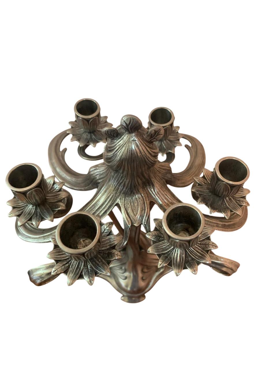 Argento Coppia di candelabri in peltro argentato, Art Nouveau in vendita