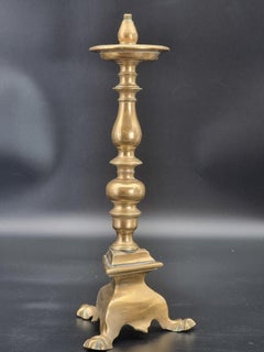 Pair of turned brass candlesticks, Italy, 17th-18th century