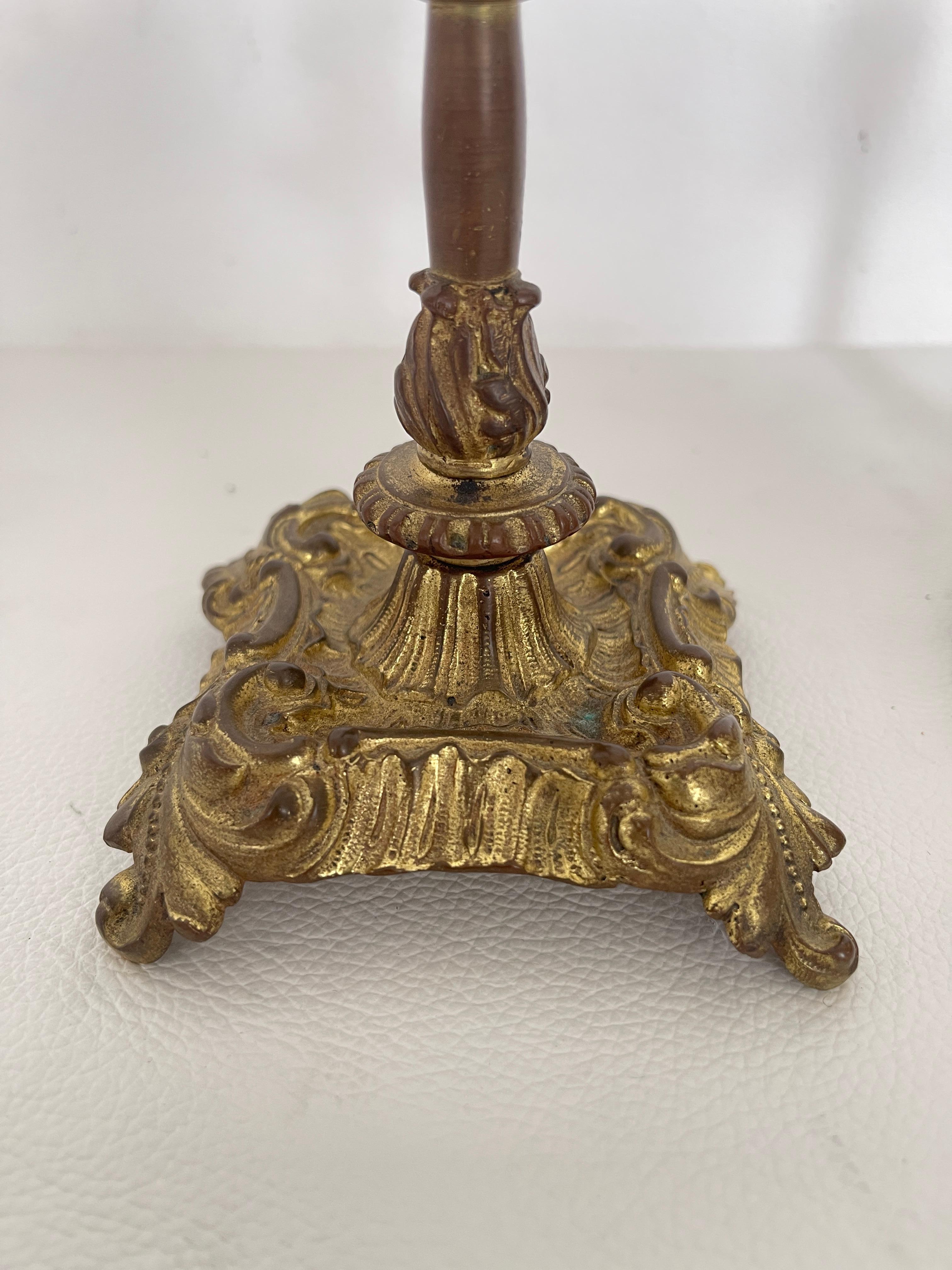 Hand-Crafted Pair of Antique Gilt Bronze Candlesticks - Classic Baroque Style For Sale
