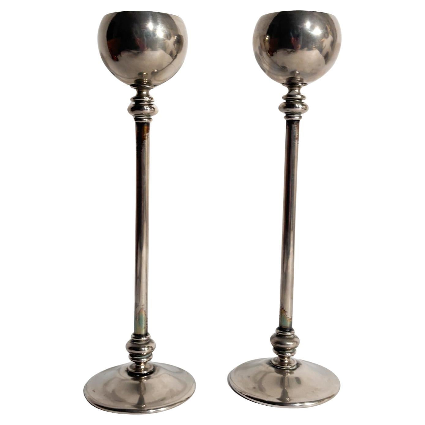 Coppia di Candelieri in Metallo Argentato Anni 60