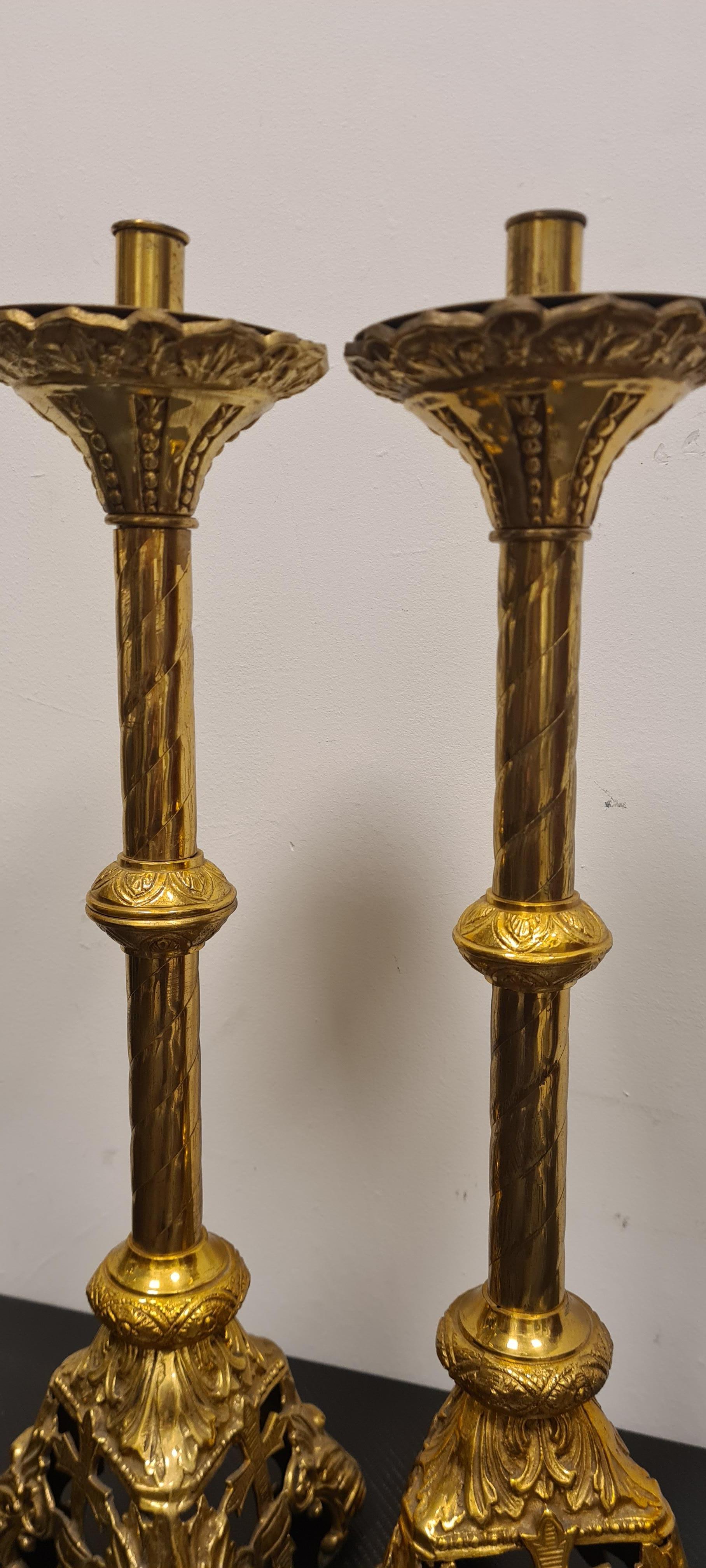 Pair Brass Candlesticks For Sale 9
