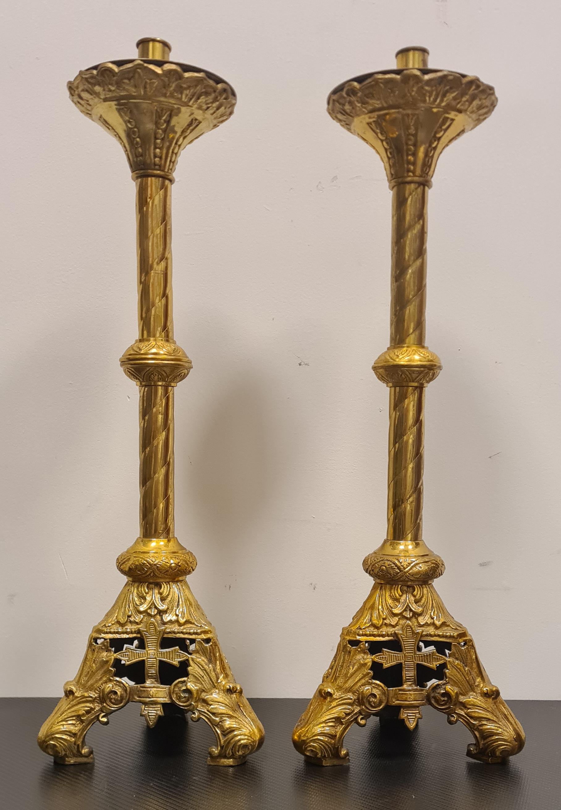 Italian Pair Brass Candlesticks For Sale