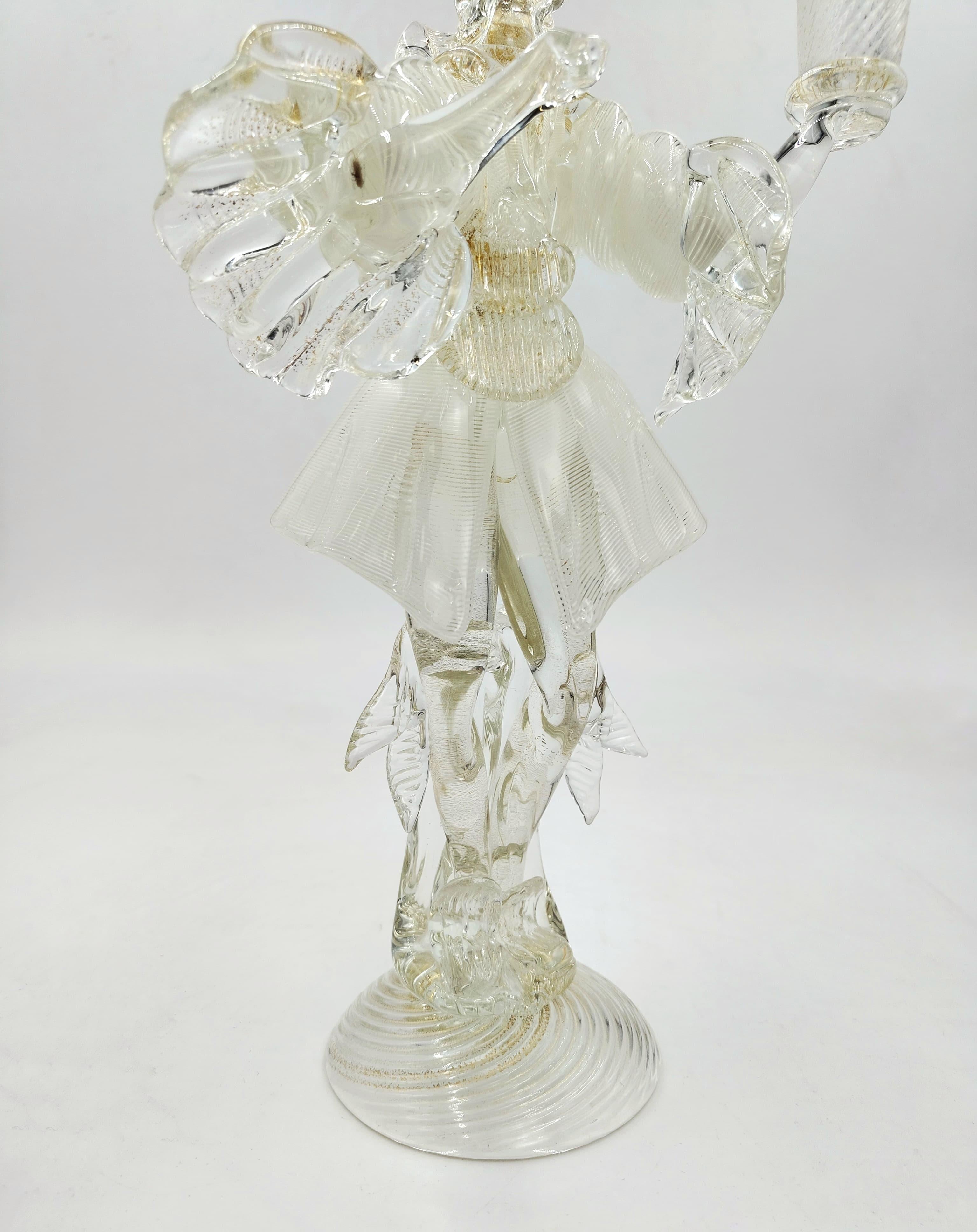 Pair of Murano glass candlesticks, Goldoni figurines, Italy, 1980s For Sale 3