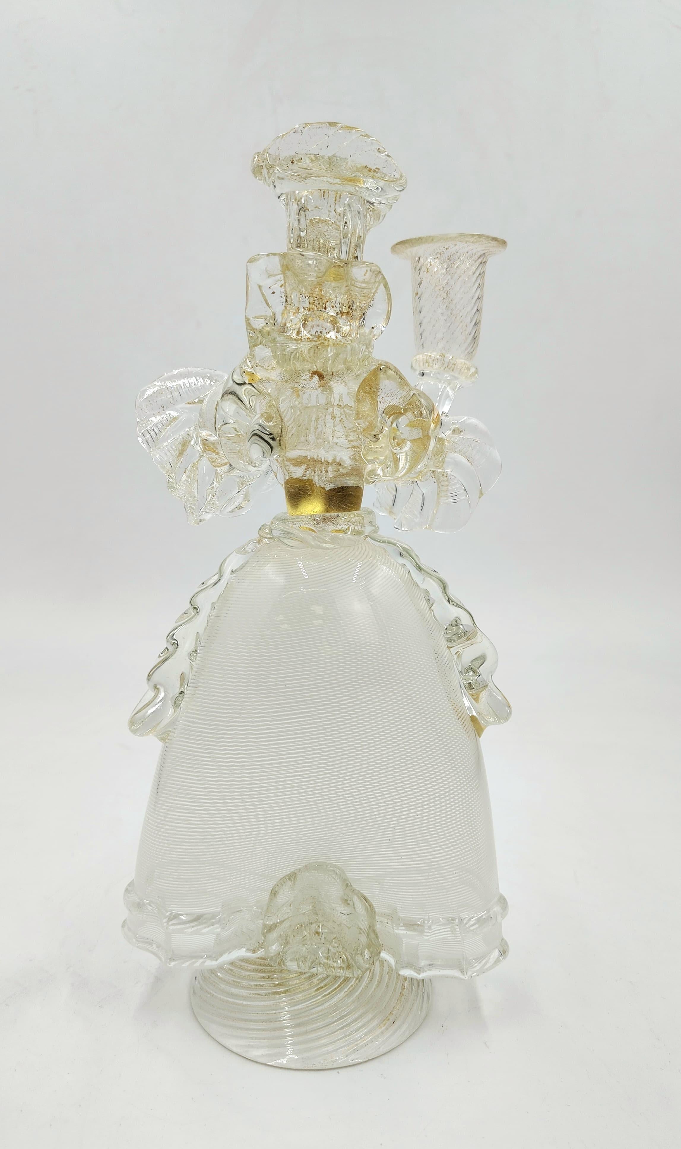 Pair of Murano glass candlesticks, Goldoni figurines, Italy, 1980s For Sale 4