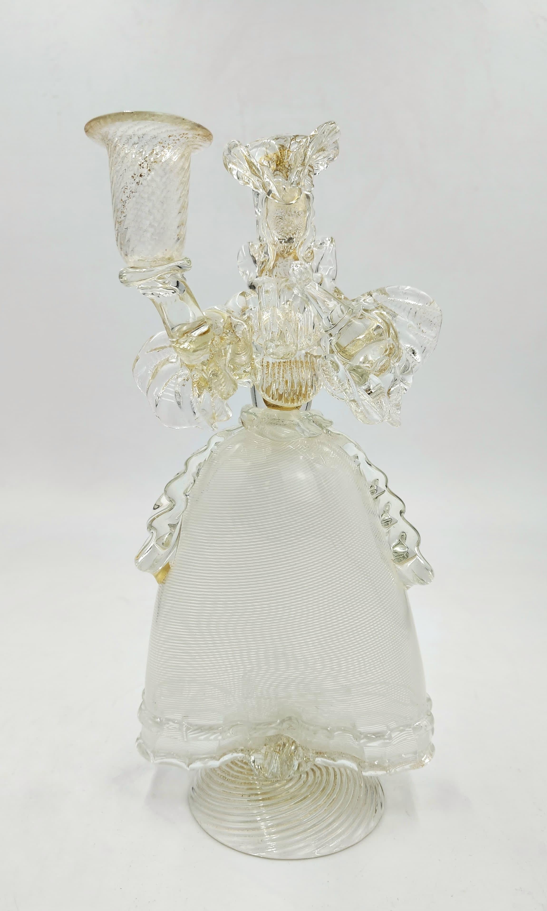 Pair of Murano glass candlesticks, Goldoni figurines, Italy, 1980s For Sale 5