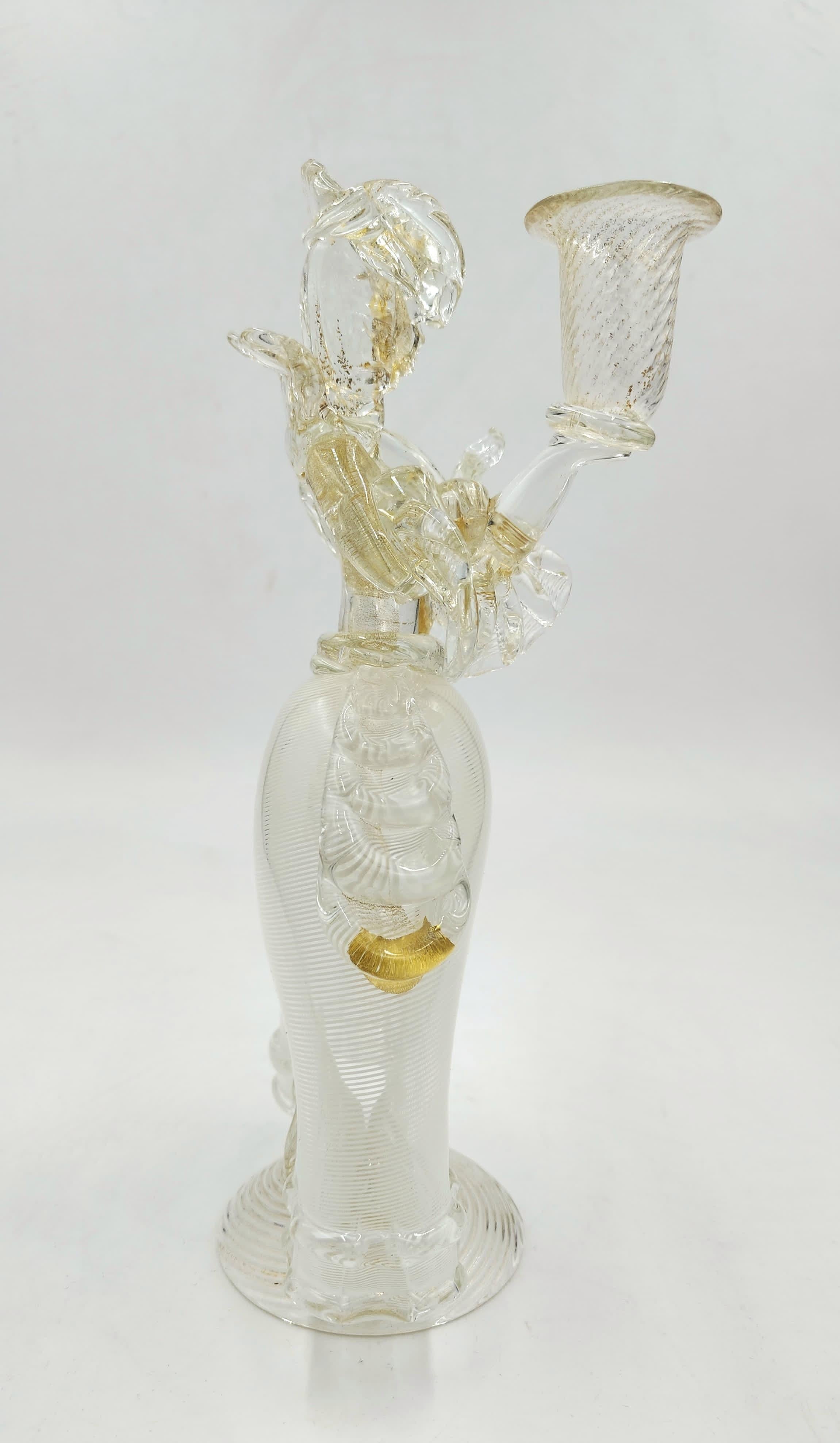 Pair of Murano glass candlesticks, Goldoni figurines, Italy, 1980s For Sale 7