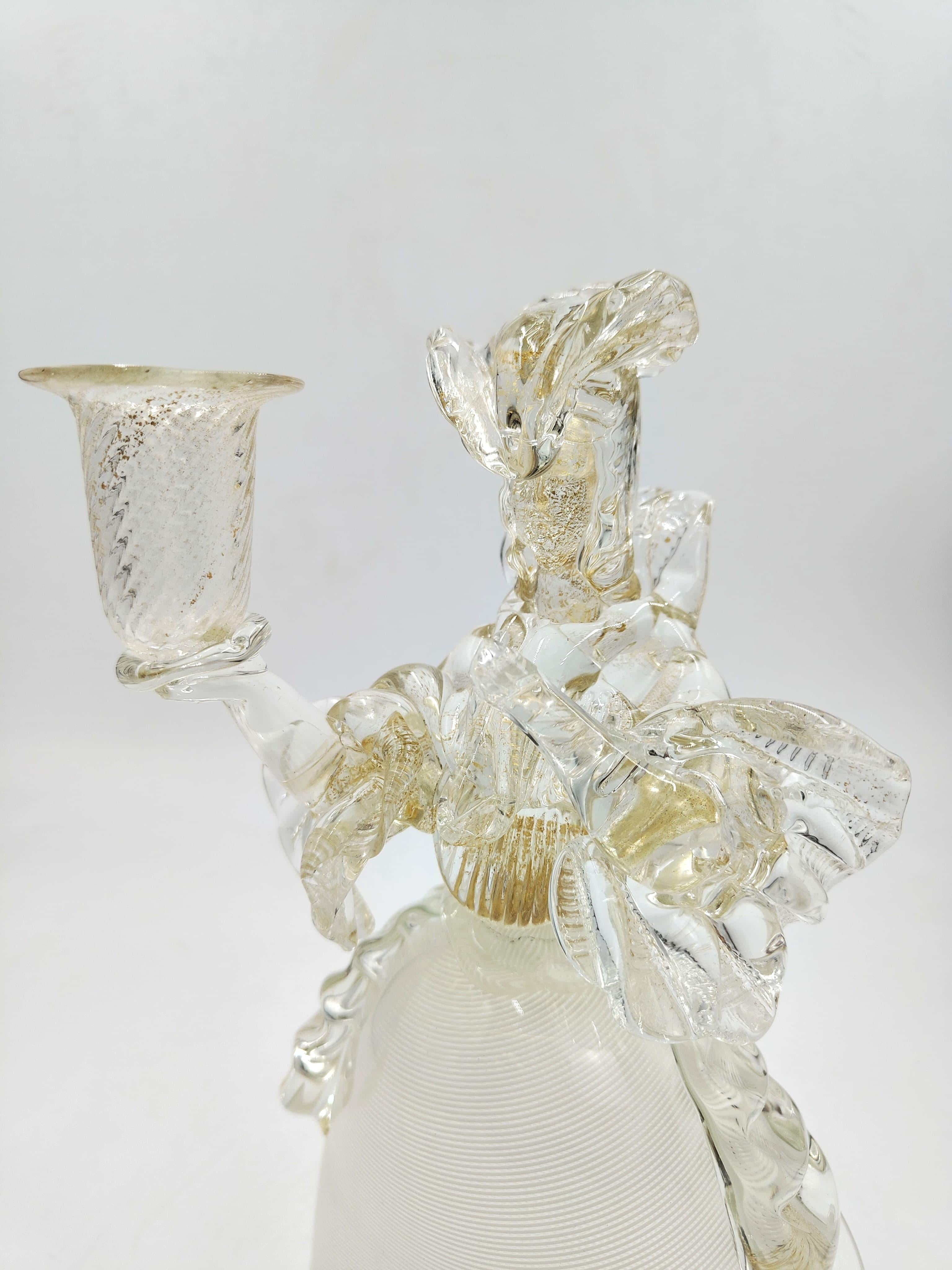 Pair of Murano glass candlesticks, Goldoni figurines, Italy, 1980s For Sale 8