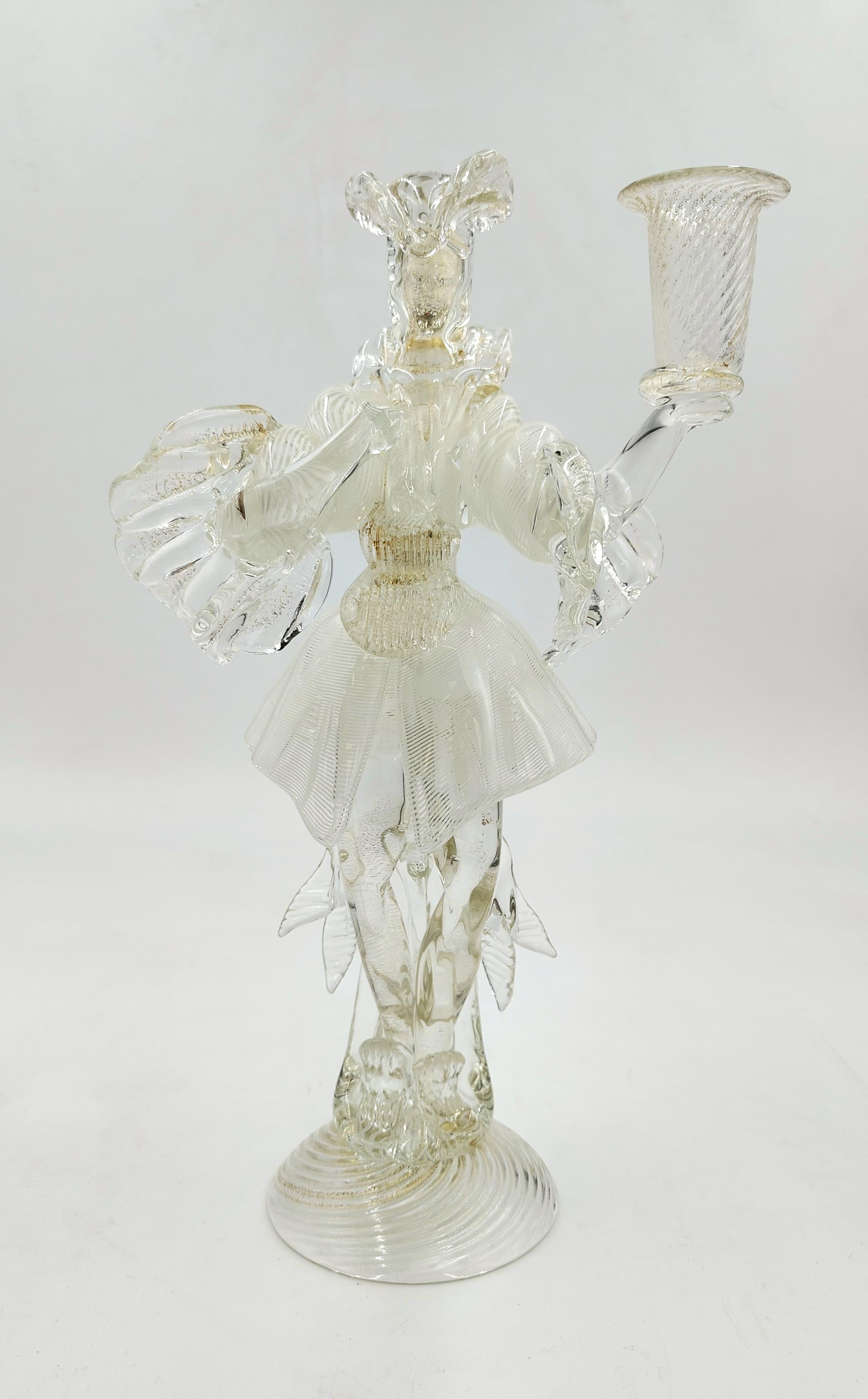 Other Pair of Murano glass candlesticks, Goldoni figurines, Italy, 1980s For Sale
