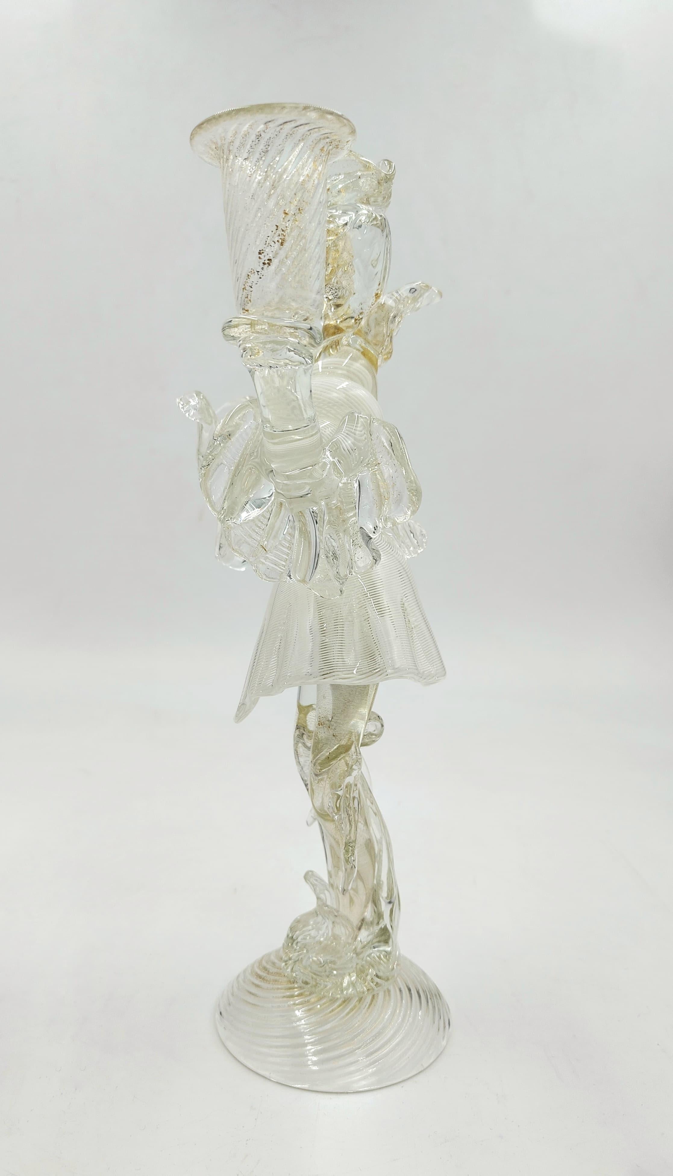 Pair of Murano glass candlesticks, Goldoni figurines, Italy, 1980s In Good Condition For Sale In Vicenza, VI