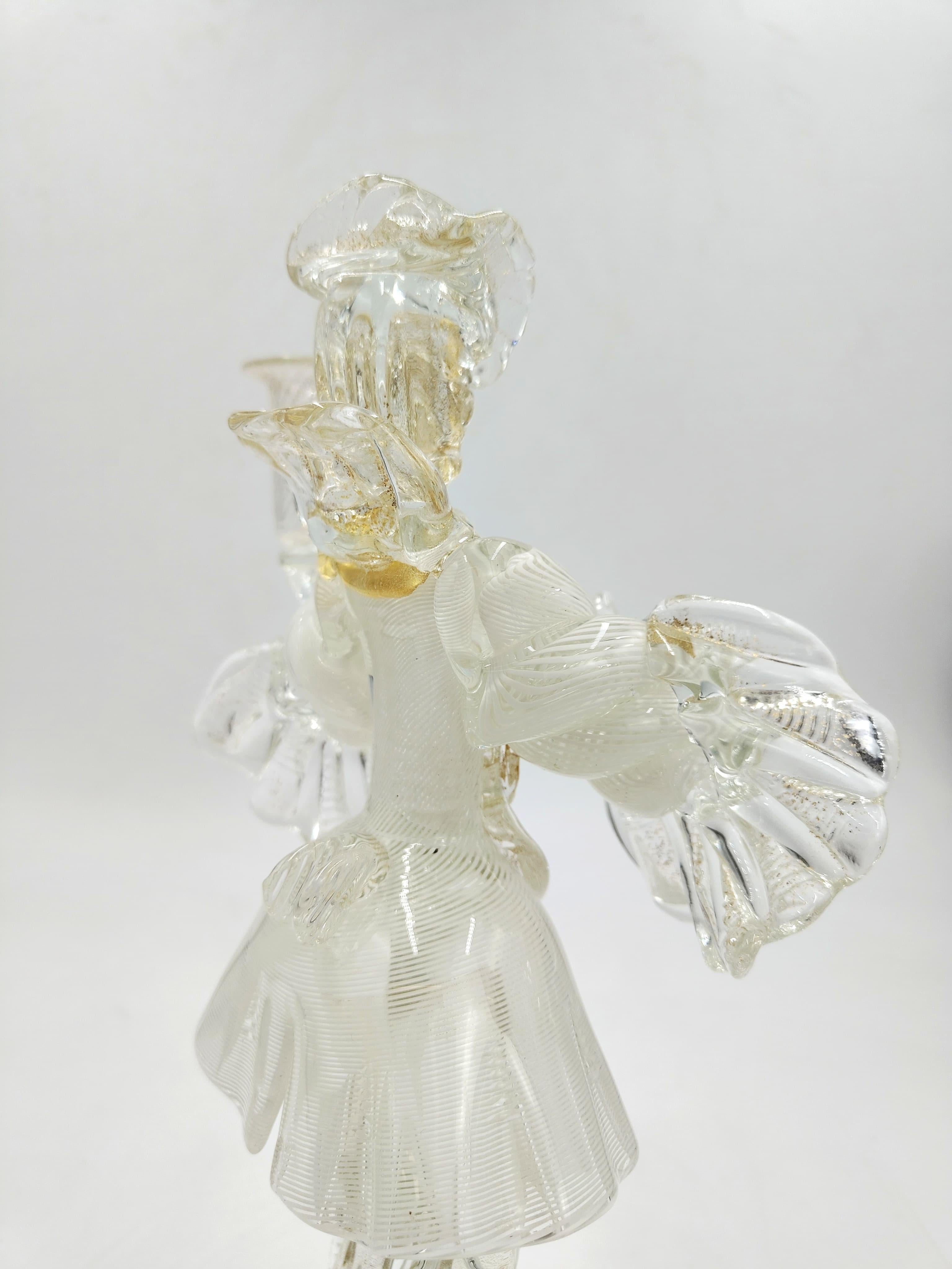 Pair of Murano glass candlesticks, Goldoni figurines, Italy, 1980s For Sale 1