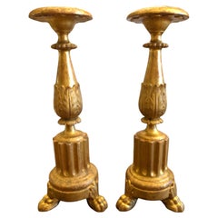 Coppia di Candelieri Italiani in Legno Intagliato e dorato XIX Secolo